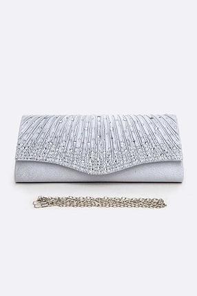 Crystal Pave Pleated Satin Clutch Silver Bag