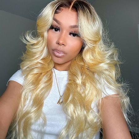 Body Wave 5x5 Lace Closure Pre Plucked Ombre T4/613 Blonde Colored Human Hair Wigs