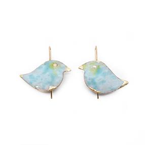 Blue Enamel Bird Earrings