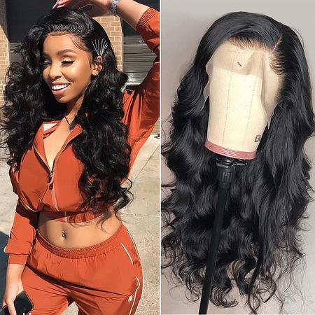 360 Full Lace Frontal High Density Body Wave Free Part Frontal Human Hair Wigs With Baby Hair Breathable Natual Black