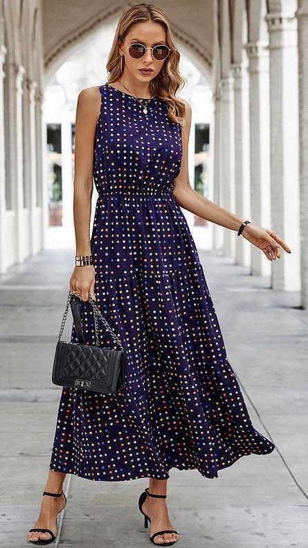 Dot Print Sleeveless Dress