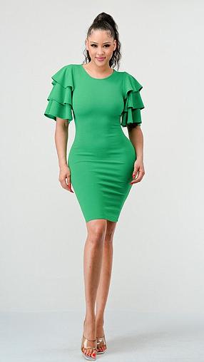 Ruffle Sleeve Kelly Green Dress