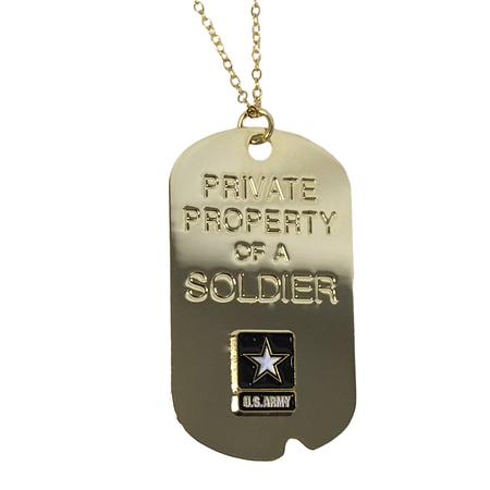Army &#39;Property Of A Soldier&#39; Crest Craft Dog Tag Necklace