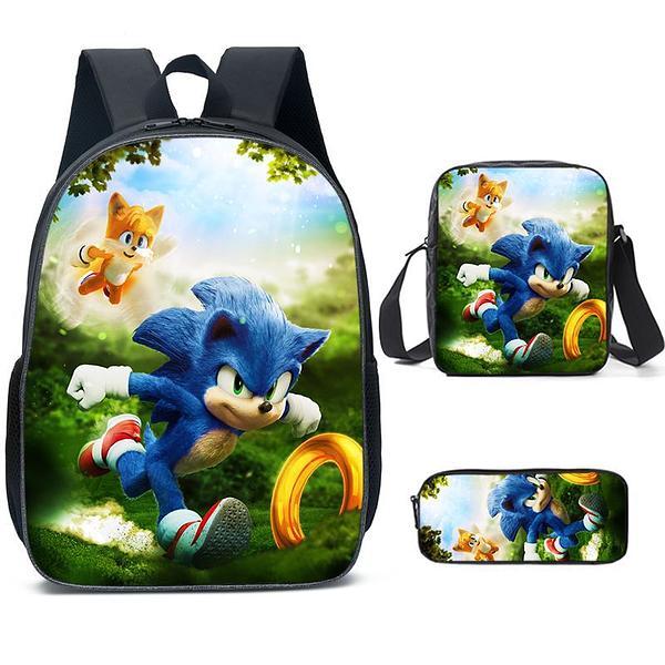 Three-piece Set of 3D Printed Sonic Schoolbag/Backpack with Pencil bag