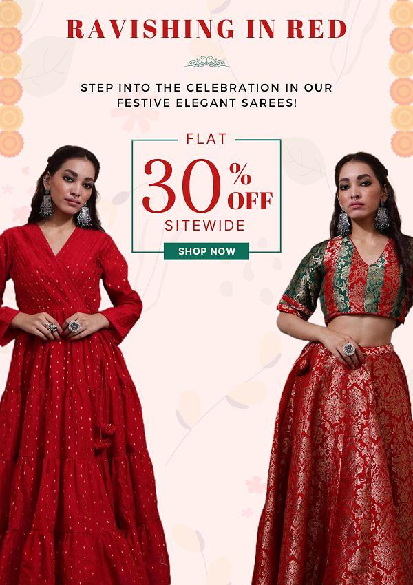 RAVISHING IN RED STEP INTO THE CELEBRATION IN OUR FESTIVE ELEGANT SAREES! 2 % O @w SITEWIDE 