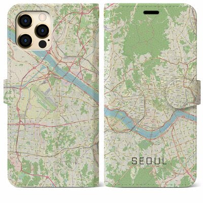 【ソウル】地図柄iPhoneケース（手帳両面タイプ・ナチュラル）＜全国送料無料＞