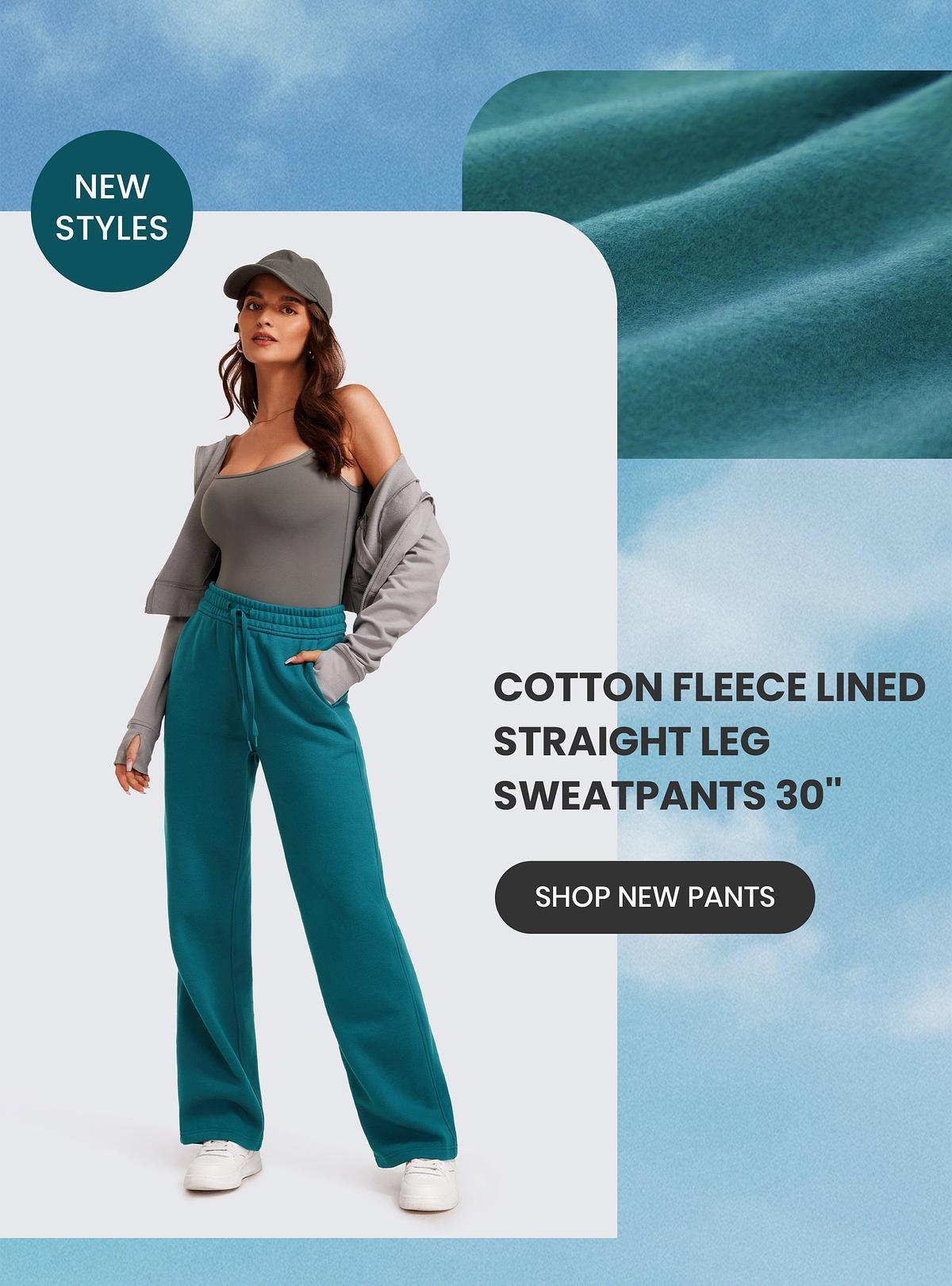 Cotton Fleece Lined Straight Leg Sweatpants 30