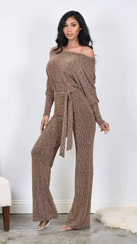 Gold Metallic Off Shoulder Jumpsuit