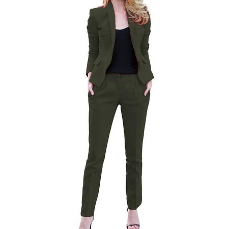2 Pieces Single Button Notch Lapel Women Suit (Blazer+Pants)