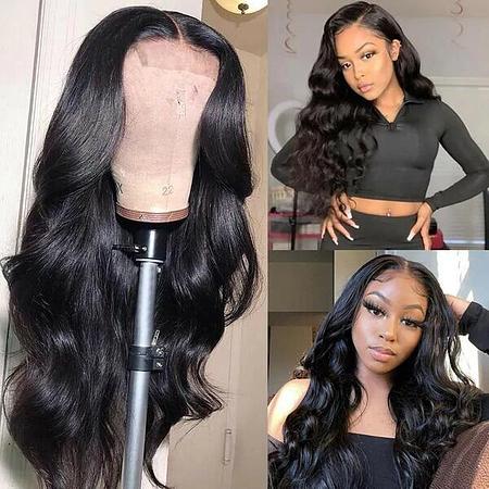 $99 20 inch 4X4 Transparent Lace Closure Wigs Body Wave Wig Pre Plucke With Baby Hair