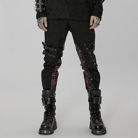 Men&#39;s Punk Strappy Plaid Splice Pants with Straps