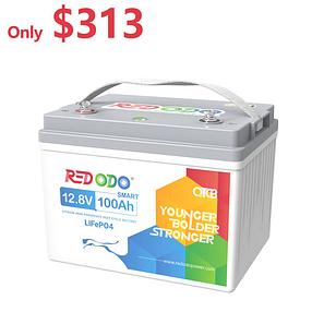Only $341Redodo 12.8V 100Ah Smart LiFePO4 Battery | 1.28kWh &amp; 1.28kW
