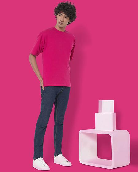 Dropshoulder Crew Neck Tee: Fuchsia