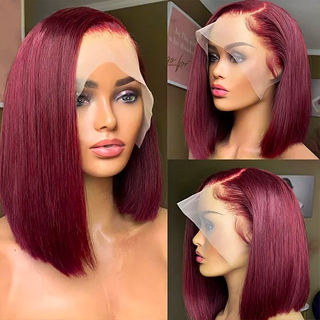 99J Burgundy Red Color Bob 4x4/13x4/13x6 Lace Wigs Human Hair Wigs Straight Bob Wigs For Black Women 180% Density