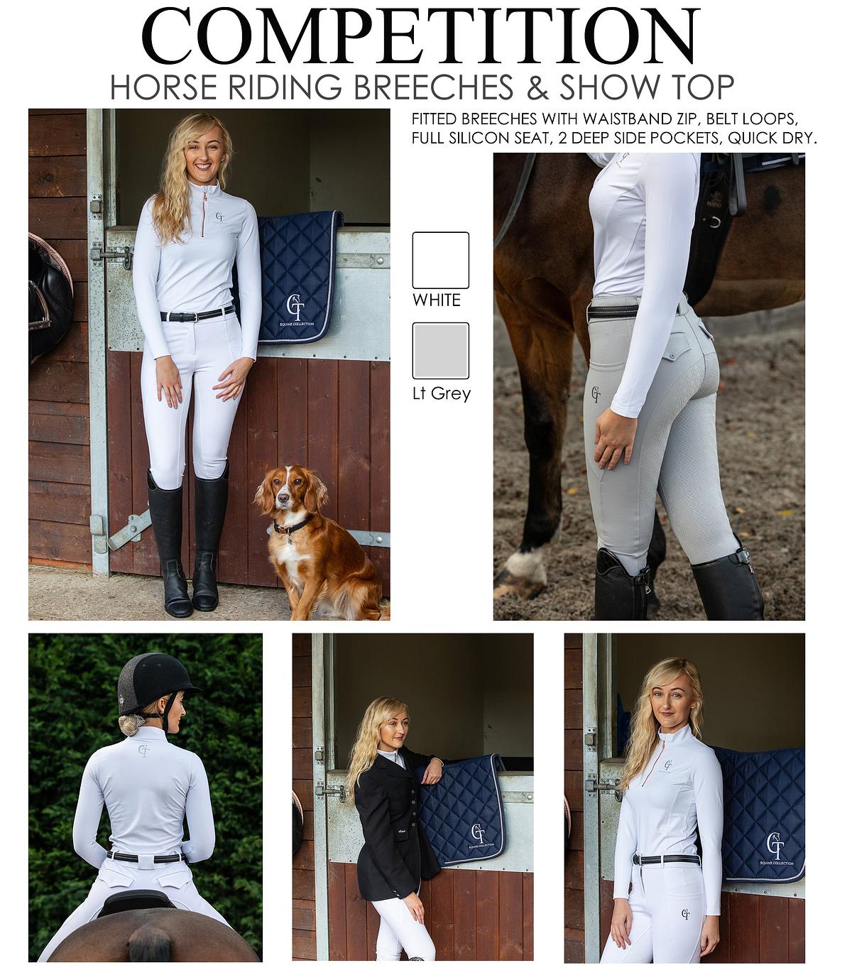 Competition Horse Riding Tights White, Phone Pockets