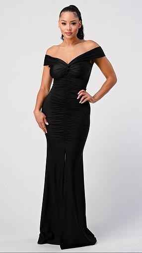 Off the Shoulder Ruched Mermaid Black Dress