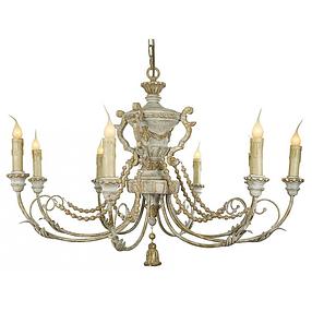 Carved Wood Chandelier in Grey and Gold