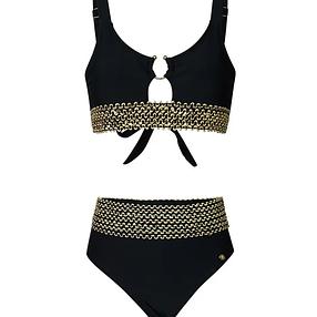 Bikini gold stitching - black