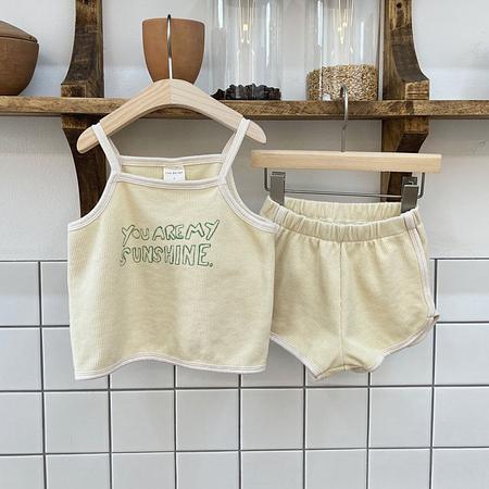 Toddler Contrast Trim Waffle Tank Top and Shorts Set (1-5y) - Lime  