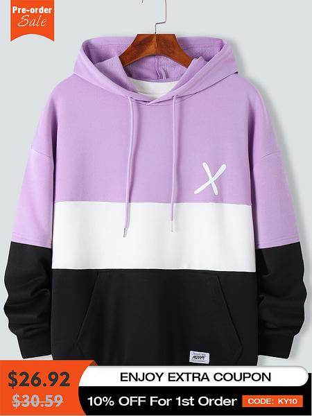 Men Color Block Patchwork Streetwear Drawstring Hoodie  $26.92 ENJOY EXTRA COUPON 10% OFF For 1st Order 