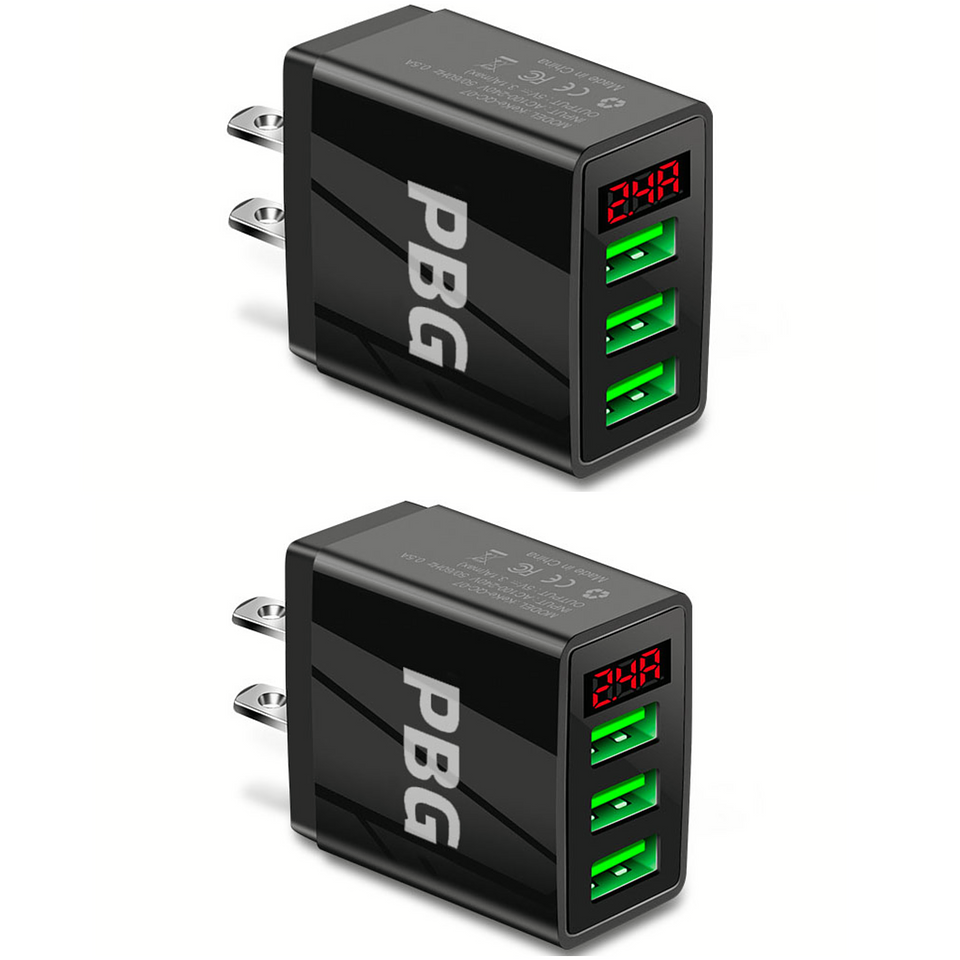 2 PACK PBG 3 Port Wall Charger with LED Voltage Display Charge 3 Devices at once!