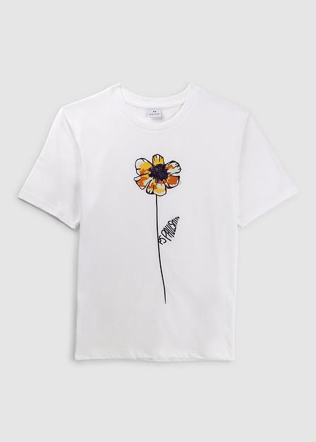 Ps Paul Smith Womens Single Stem Flower T Shirt In White
