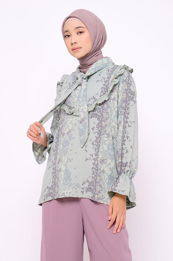 ZM Zaskia Mecca - Yuza Grey Blouse - Romansa Khatulistiwa - Edisi Bunga Simpur