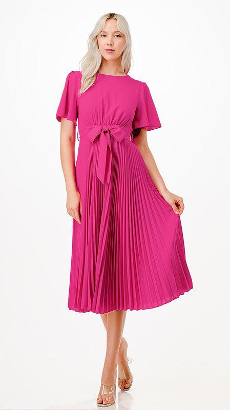 Pleated Fushia Midi Dress