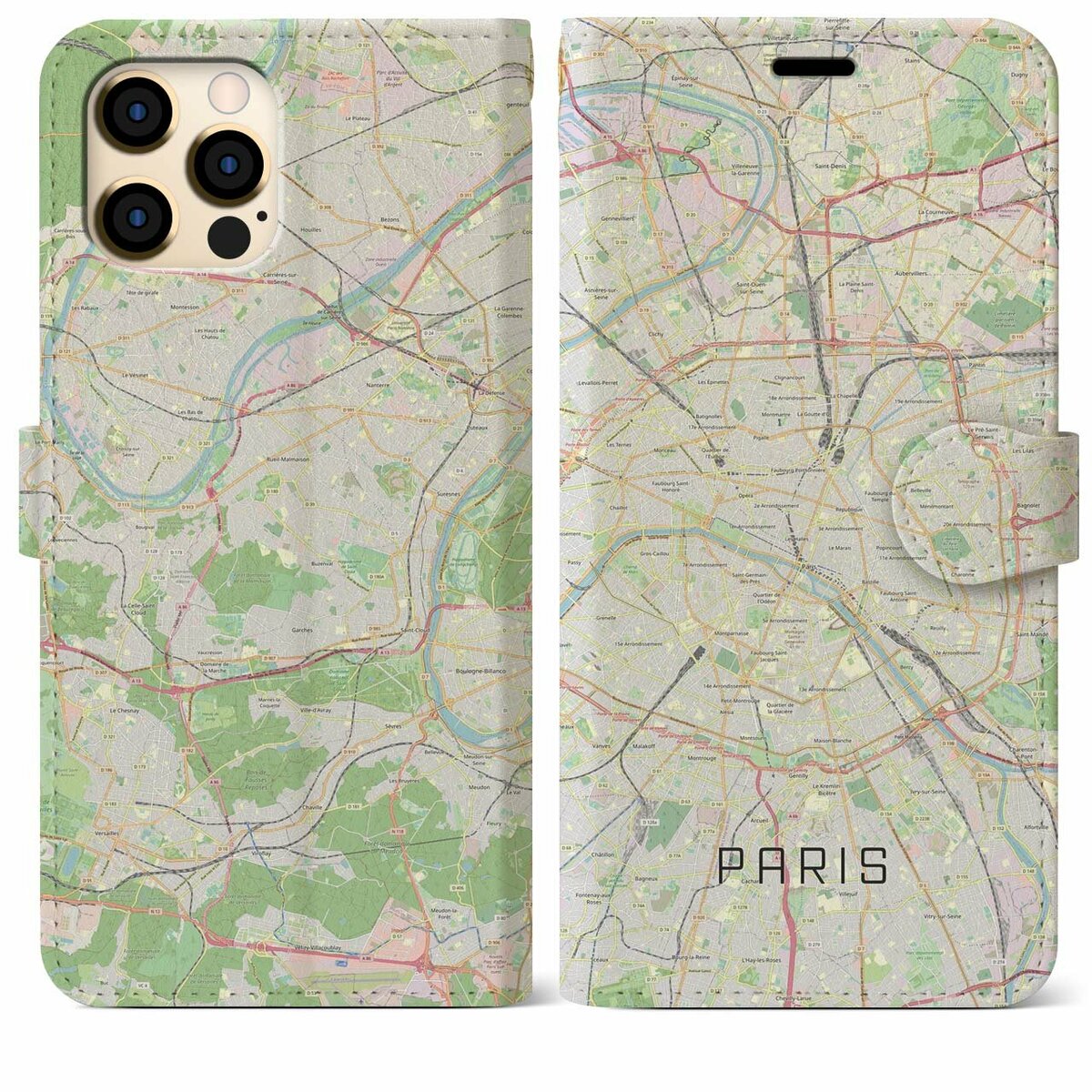 【パリ】地図柄iPhoneケース（手帳両面タイプ・ナチュラル）＜全国送料無料＞