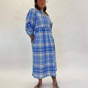 Handmade Blue Check Wrap Dress Reworked From Vintage Curtains - SIZE M 10/12