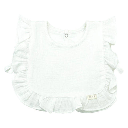 White Muslin Cotton Ruffle Baby Bib