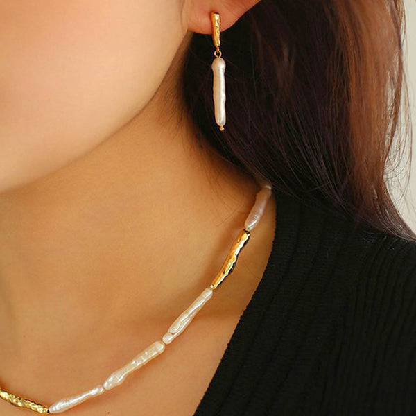 BLANCE - White Baroque Pearl Drop Earrings