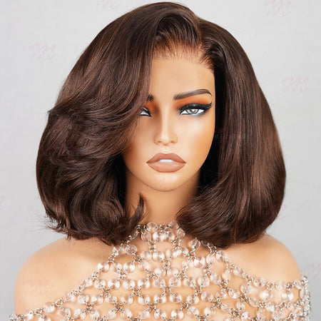 {Super Sale} Megalook Limited Design #4 Chocolate Brown Pre Cut Glueless 5x6 Lace Closure Bob Wig