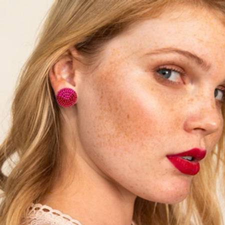 Pink Circle Bead Stud Earrings
