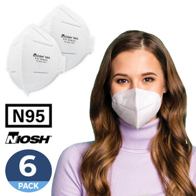 NIOSH-Approved N95 Respirator Mask Reusable, Face Mask for at least 95% filtration efficiency against non-oil-based particles and aerosols (6-Pack)