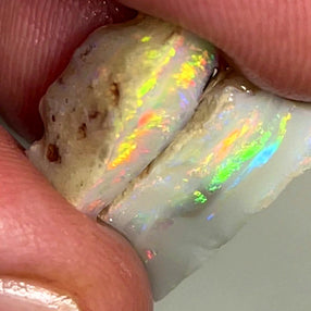 Lightning Ridge Rough Opal 7.5cts Stunning Light Base Pair Cutters Candy High Grade Bright Red dominant Multifires in multi bars 16x5x5mm &amp; 15x5x4mm WAD38