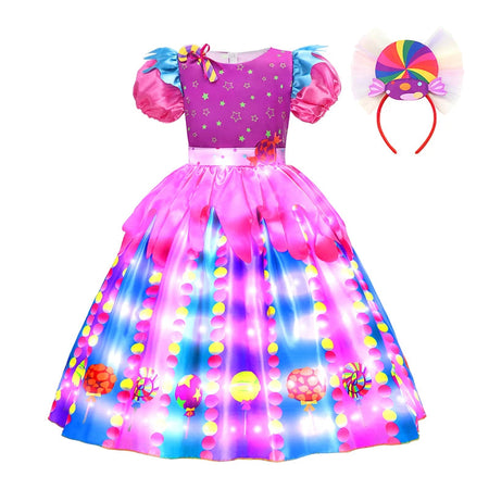 LED Light up Purim 2024 Kid Disguise Candy Dress for Girls Cosplay Costume Fancy Children Colorful Dresses Birthday Party Gift