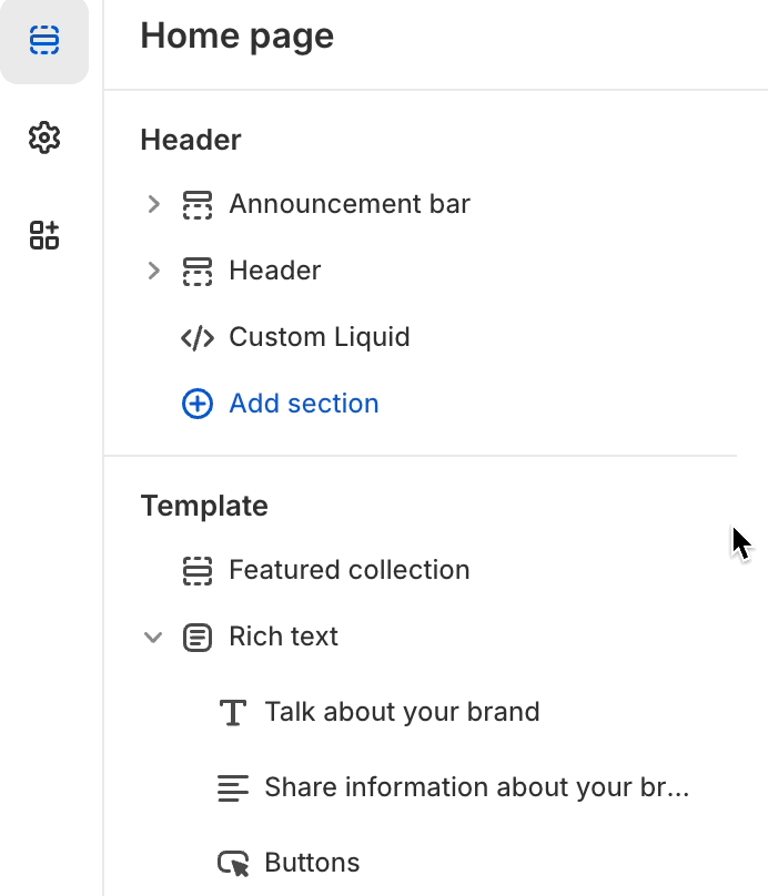 Remove a section in the template overview
