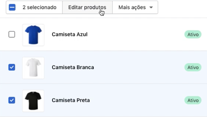 Botão de editar em lote produtos