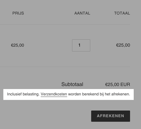 Belastinginformatie op de winkelwagenpagina