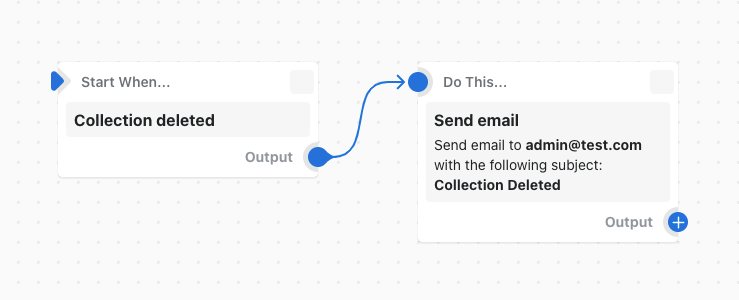 Example of a workflow that sends an email when a collection is deleted