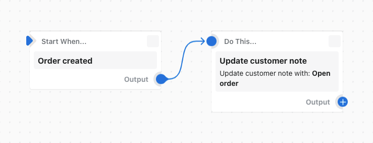 Beispiel für einen Workflow, der einen Kundenhinweis aktualisiert, wenn eine Bestellung erstellt wird