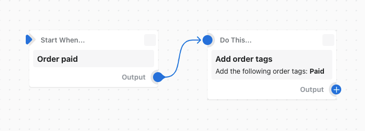 Example of a workflow that adds a tag to an order when it is paid
