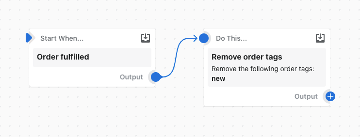 Exemplo de um fluxo de trabalho que remove tags quando um pedido é processado