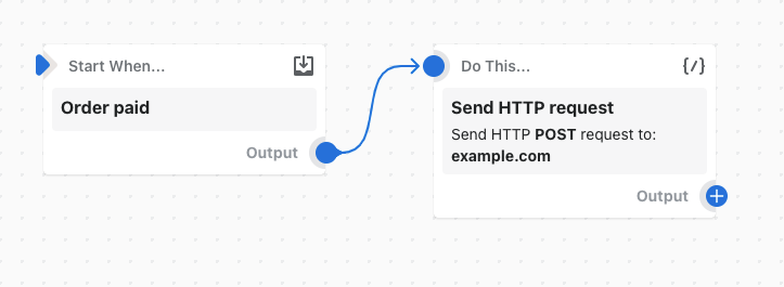 Example of a workflow that sends a POST HTTP request when an order is paid
