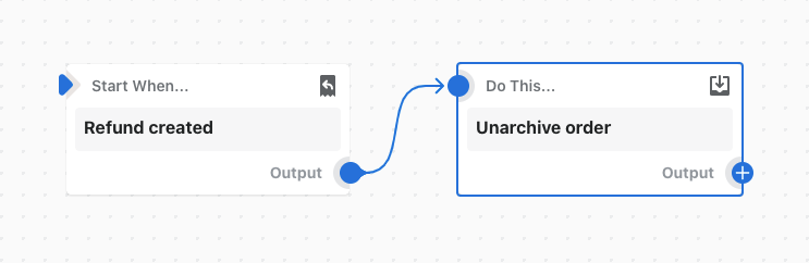 Beispiel für einen Workflow, der die Archivierung einer Bestellung aufhebt, wenn diese zurückerstattet wird