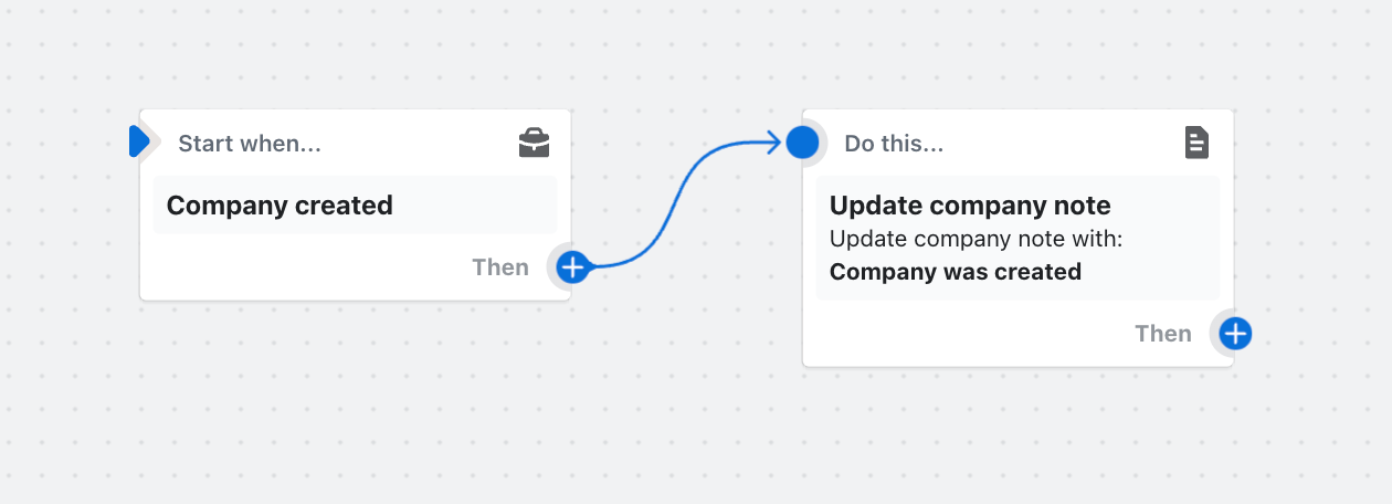 Example of a workflow that adds a note to a company when a refund is created