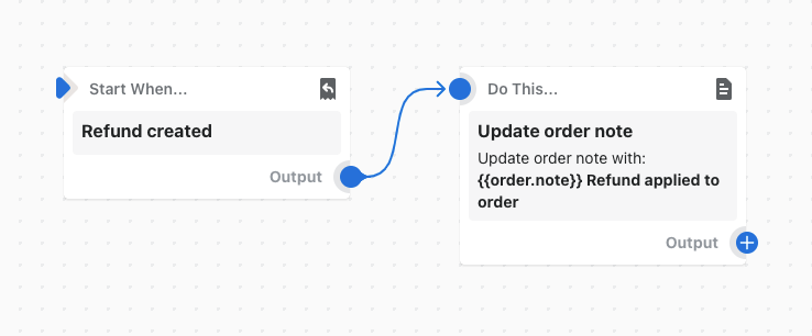 Example of a workflow that adds a note to an order when a refund is created