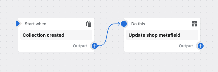 Przykład workflow, który dodaje metapole do sklepu po utworzeniu kolekcji