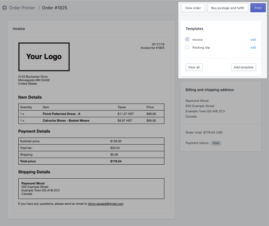 Using the Order Printer app · Shopify Help Center